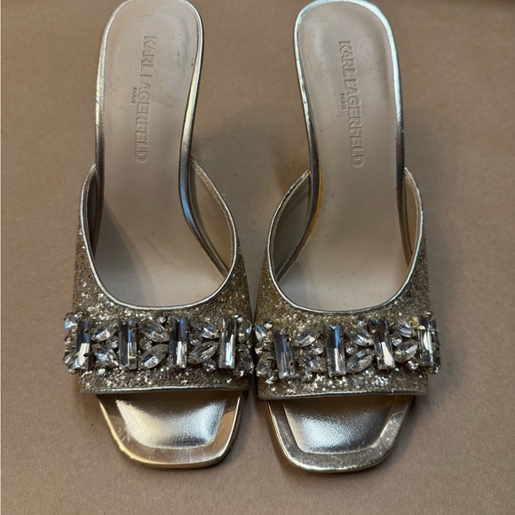 Karl Lagerfeld Shoes - Karl Lagerfeld Gold Crystal Embellished Mules
